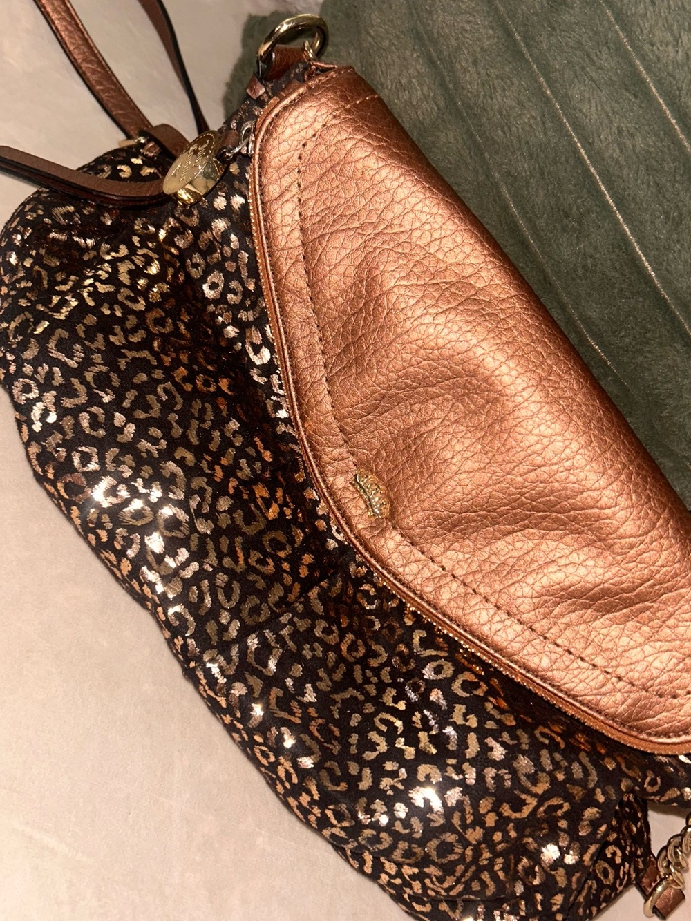 Y2K Juicy Couture Metallic Copper & Leopard Shoulder Bag